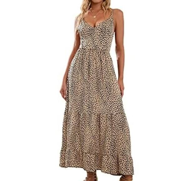 Cupshe Dresses & Skirts - Cupshe Ayana Lace-up Backless Maxi Slip Dress A Line Cheetah Print Women's Small